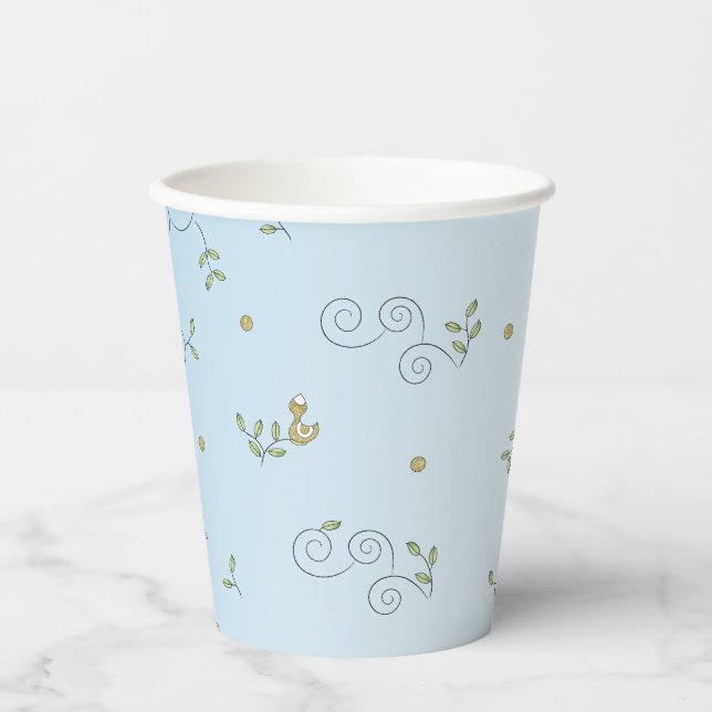 Vasos De Papel Cubos de papel "Aves doradas/AZUL" de 8 onzas. (Anverso)