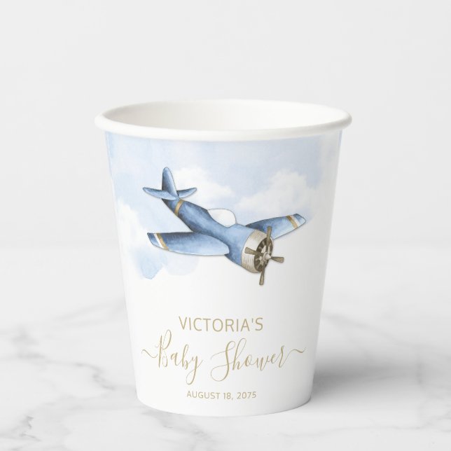 Vasos De Papel Cubos de papel Baby Shower para aviones de época (Anverso)