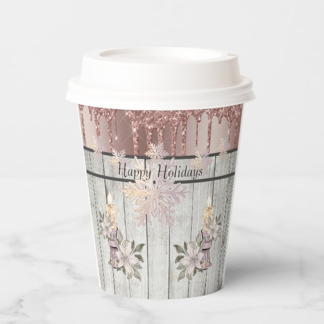 Vasos De Papel Cubos de papel con tapa 8 Velas, copos de nieve y  (Anverso)