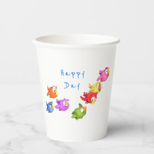 Vasos De Papel Cubos de papel de aves coloridas - Texto Personali