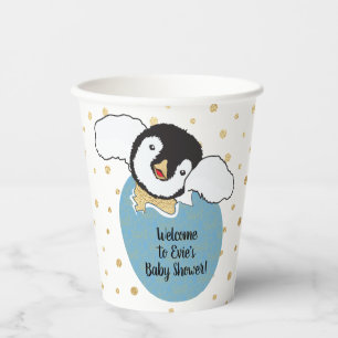 Vasos De Papel Cubos de papel de Baby Shower "Pingüino dorado/azu