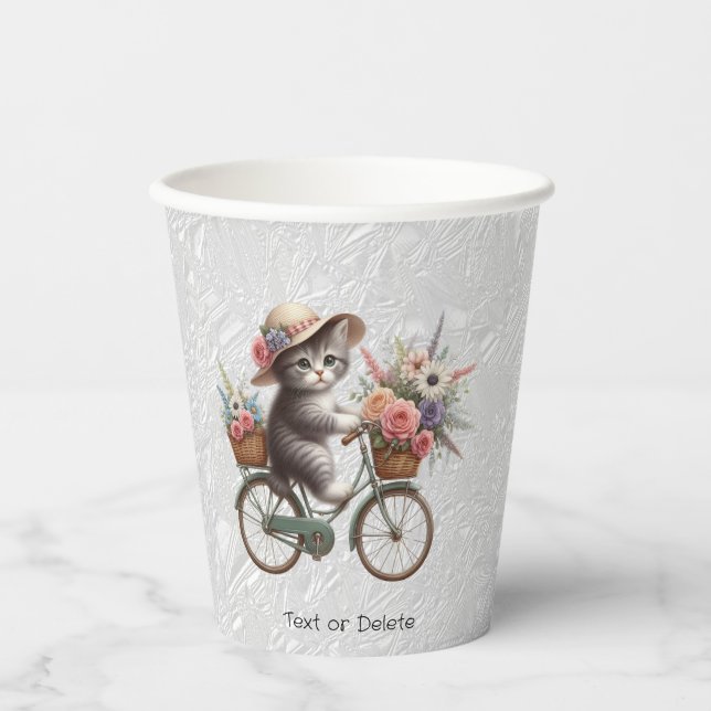 Vasos De Papel Cubos de papel de gatito de bicicleta floral (Anverso)