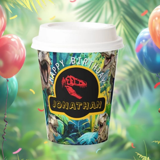 Vasos De Papel Cubos de papel de papelera de cumpleaños para algu (Make your celebration unforgettable with ROAR-some Birthday Bash Paper Cups!)