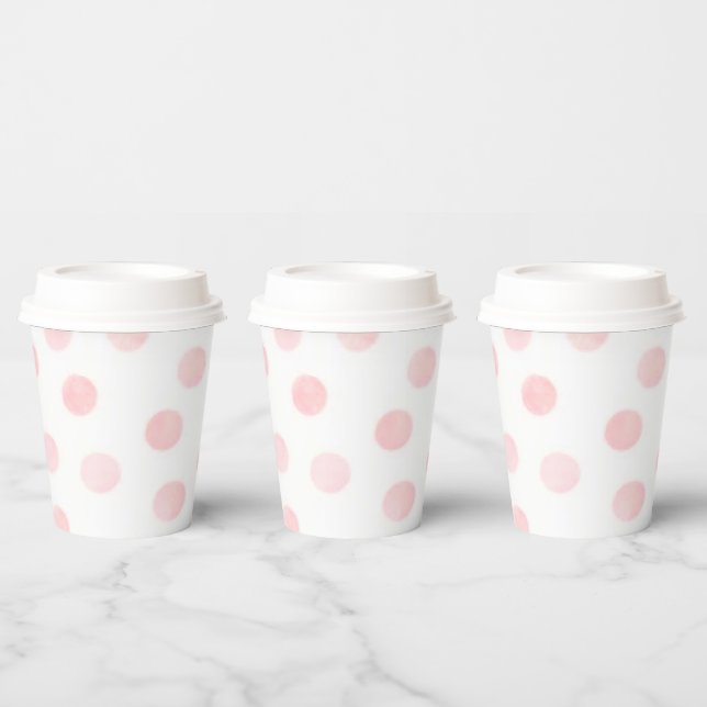 Vasos De Papel Cubos de papel de polkadot rosa y blanco con tapa (Multi)