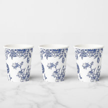Cubos de papel floral vintage azules y blancos
