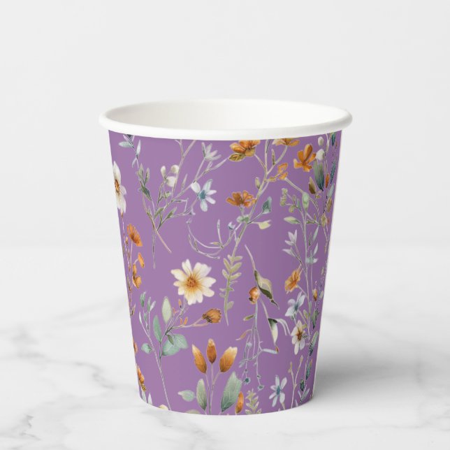 Vasos De Papel Cubos de papel morado con flores silvestres de col (Reverso )
