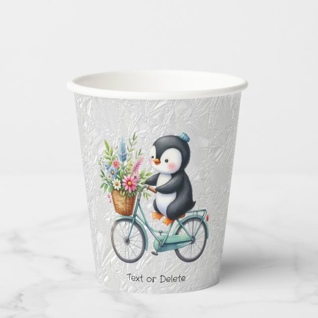 Vasos De Papel Cubos de papel pingüino para bicicletas florales (Anverso)