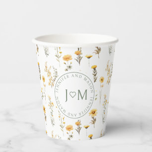 Vasos De Papel Cucharas de papel de boda con monograma floral ama