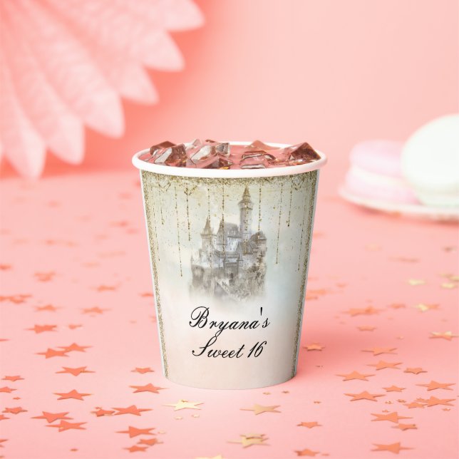 Vasos De Papel Cuento de Hadas Princesa Castillo Cumpleaños Rosa  (in situ)