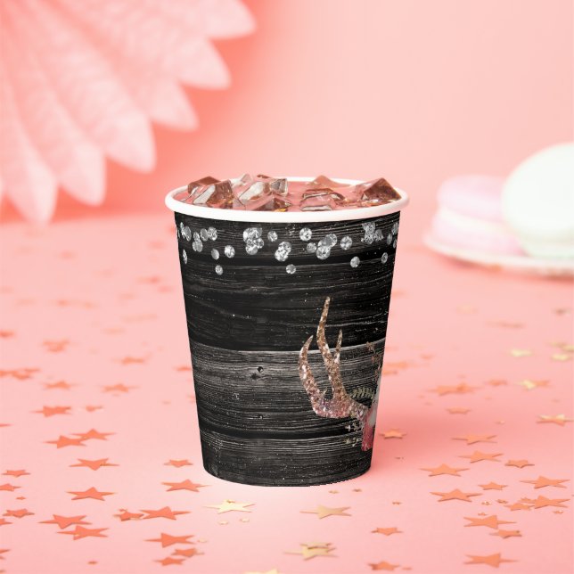 Vasos De Papel Cuerna de Ciervo Floral Boho Rosa Glam Rústico (in situ)