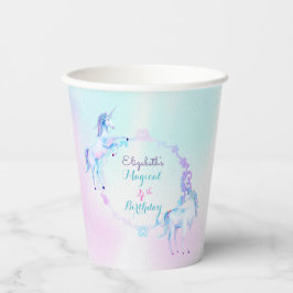 Vasos De Papel Cuerno mágico arcoíris lavanda rosa turquesa
