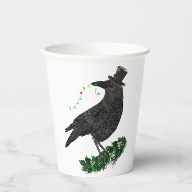 Vasos De Papel Cuervo de vacaciones con sombrero de copa (Anverso)