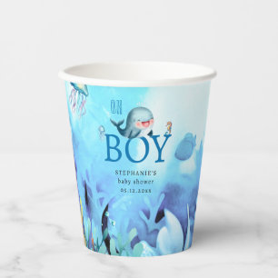 Vasos De Papel Cuesta Ballena Bajo El Mar Watercolor Boy Baby Sho