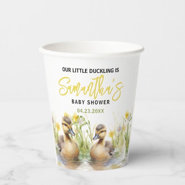 Vasos De Papel Cuidada acuarela Duck Baby Boy Shower (Anverso)