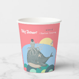 Vasos De Papel Cuidada ballena náutica Squid Pink Baby Shower