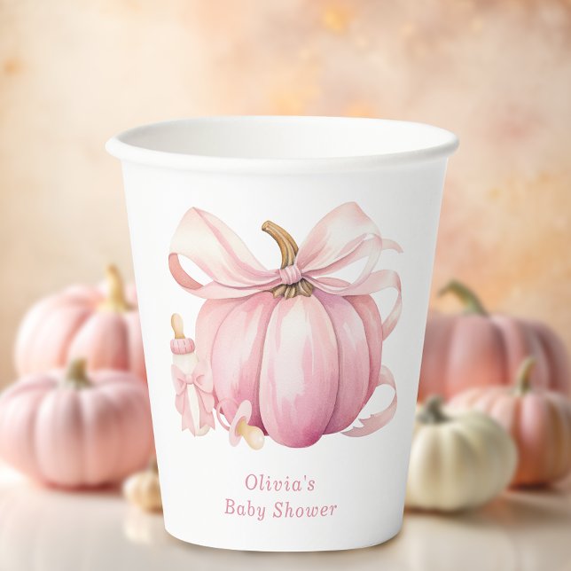Vasos De Papel Cuidada calabaza rosada Baby Shower (Subido por el creador)