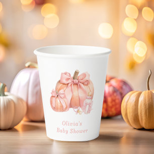 Vasos De Papel Cuidada calabaza rosada Baby Shower