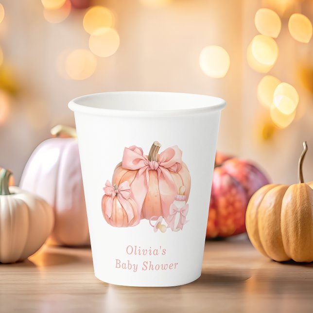 Vasos De Papel Cuidada calabaza rosada Baby Shower (Subido por el creador)