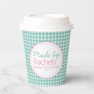 Vasos De Papel Cuidada copa de papel de gingham verde pastel