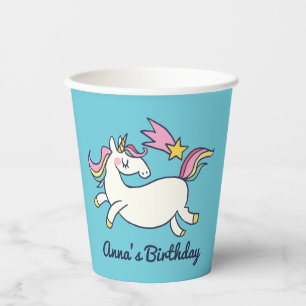 Vasos De Papel Cuidado doodle de cumpleaños Rainbow Unicorn y est