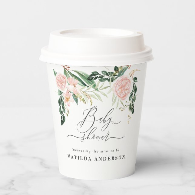 Vasos De Papel Cuidados florales de melocotón rosa fiesta de duch (Anverso)