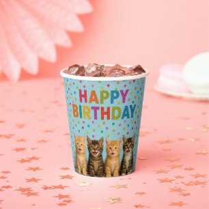 Vasos De Papel ¡Cuidados gatitos de cumpleaños, tazas de papel!
