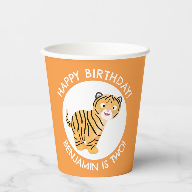 Vasos De Papel Cuidadosa cachorro de tigre feliz cumpleaños perso (Anverso)