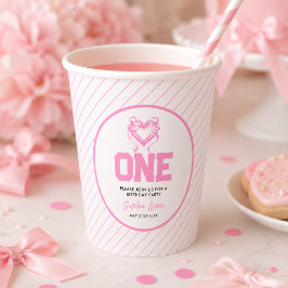 Vasos De Papel Cumpleaños 1º Coquette Lazo Rosa Adorable