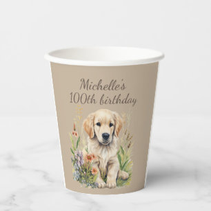 Vasos De Papel Cumpleaños 100 del adorable cachorro de Golden Ret