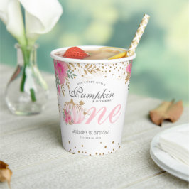 Vasos De Papel Cumpleaños 1 Cumpleaños Floral de Calabaza Rosa Li