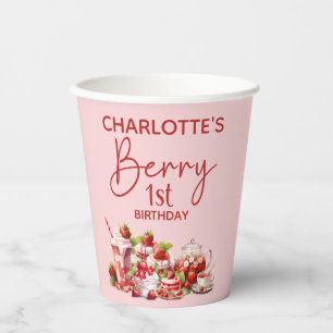 Vasos De Papel Cumpleaños 1 de Berry Rosa Rojo Fresa Nombre