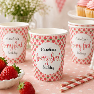 Vasos De Papel Cumpleaños 1 de Berry Sweet Strawberry
