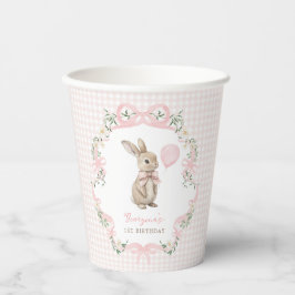 Vasos De Papel Cumpleaños 1 de niña con conejo rosa vintage