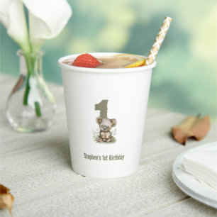 Vasos De Papel  Cumpleaños 1er Koala Bear Verde Salvia 