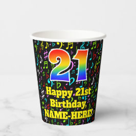 Vasos De Papel Cumpleaños 21: Patrón de notas musicales divertida