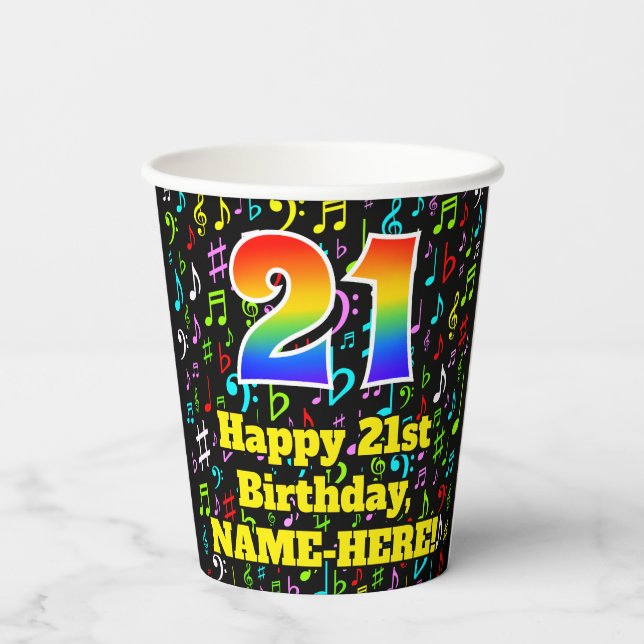 Vasos De Papel Cumpleaños 21: Patrón de notas musicales divertida (Reverso )
