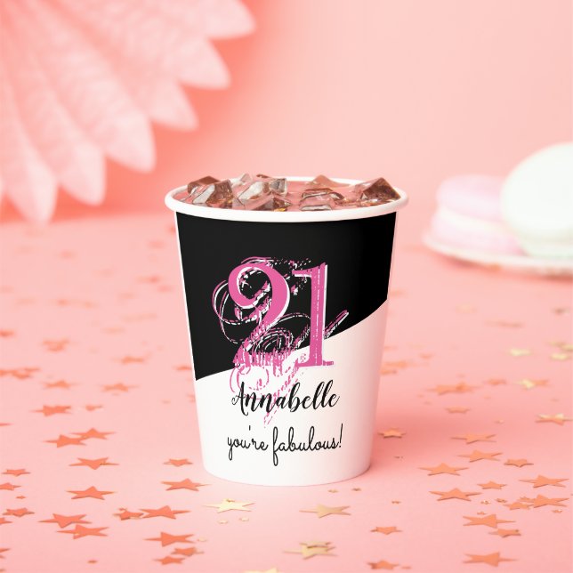 Vasos De Papel Cumpleaños 21 rosa y negro (in situ)