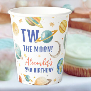 Vasos De Papel Cumpleaños 2 Dos a la Luna Fiesta Espacial Galaxia