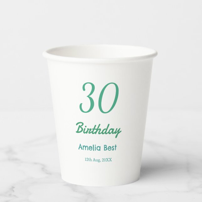 Vasos De Papel CUMPLEAÑOS 30 NOMBRE FECHA NEGRITA RETRO turquesa  (Anverso)