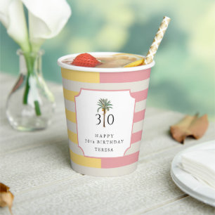 Vasos De Papel Cumpleaños 30 Palm Beach Raya Pastel Tropical