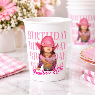 Vasos De Papel Cumpleaños 30 rosa Foto Nombre Personalizado