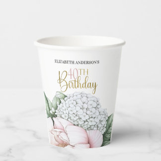 Vasos De Papel Cumpleaños 40 Blush Pink Peony Floral 