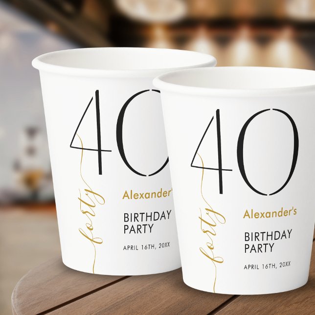 Vasos De Papel Cumpleaños 40 Simple Negro y Dorado (Subido por el creador)