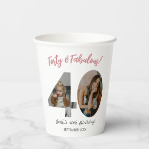 Vasos De Papel Cumpleaños 40 y fabuloso con foto personalizada