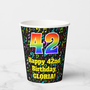 Vasos De Papel Cumpleaños 42: Patrón de notas musicales divertida
