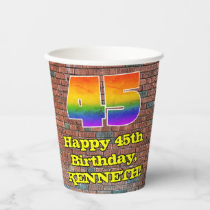 Vasos De Papel Cumpleaños 45: Divertido Arcoíris Inspirado en Gra