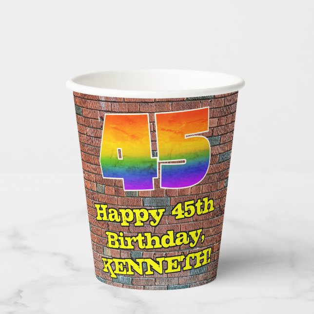 Vasos De Papel Cumpleaños 45: Divertido Arcoíris Inspirado en Gra (Anverso)