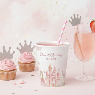 Vasos De Papel Cumpleaños 4 de Princesa para Siempre Castillo Uni