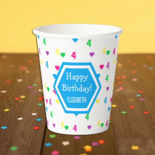 Vasos De Papel Cumpleaños 4 de Rainbow Hearts