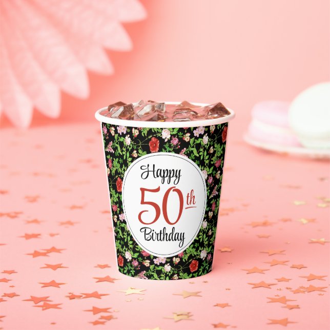 Vasos De Papel Cumpleaños 50 de Wildflower (in situ)